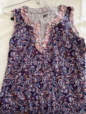 Lands' End Sleeveless Paisley V-Neck Tankini Top and skirted bottom Pink/Purple